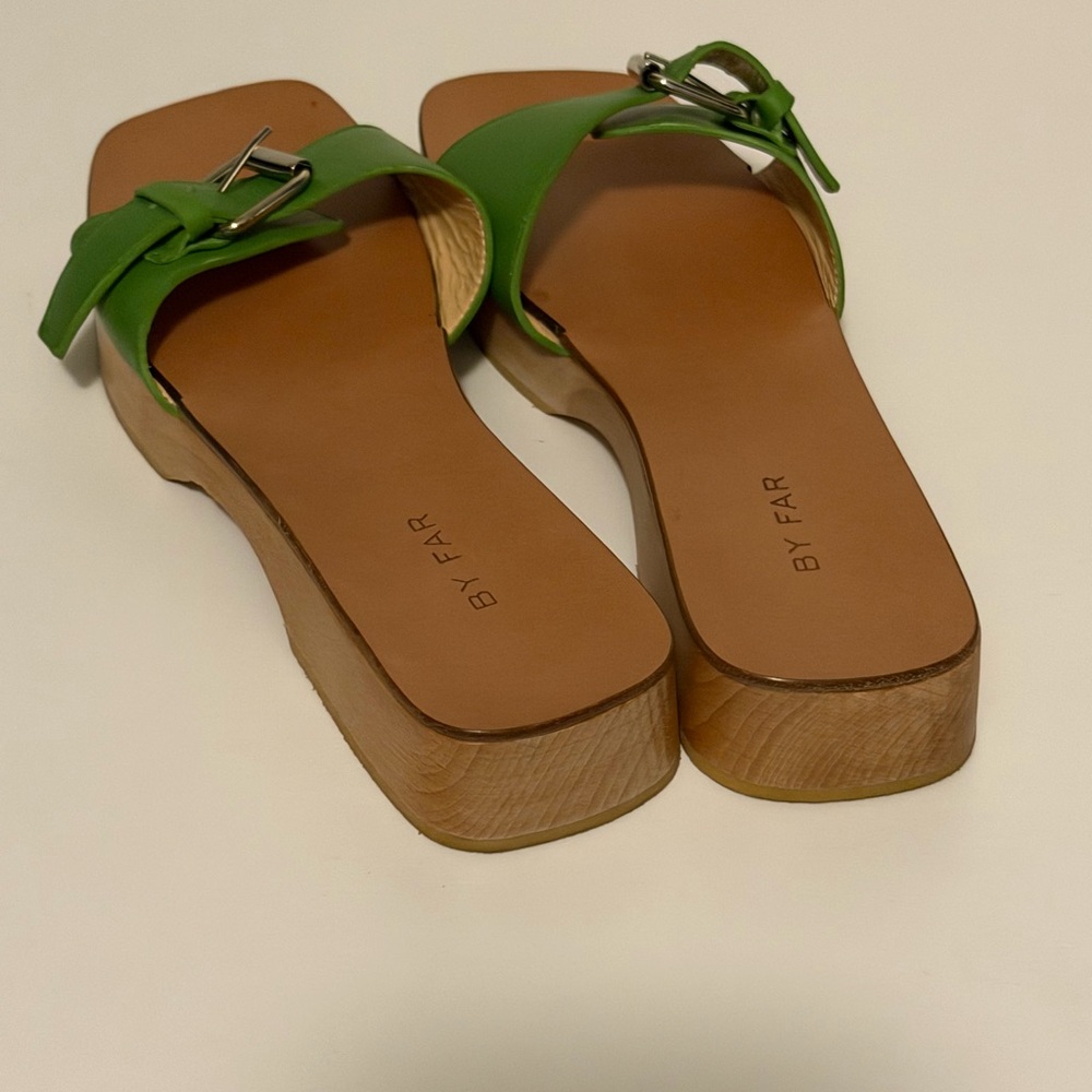 BY FAR Lime Green Leather Mules with Buckle - Picture 2 of 4